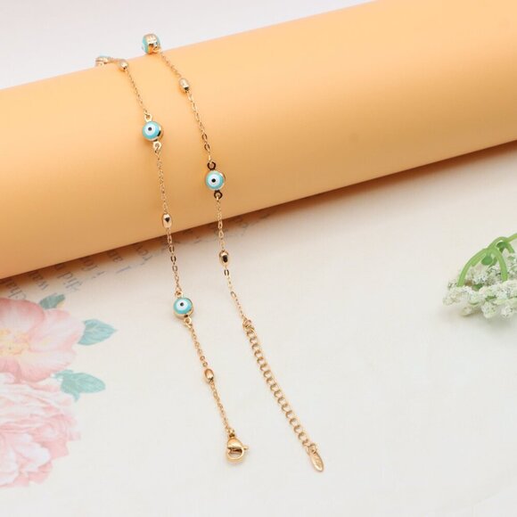 "Gold Plated Evil Eye Beaded Necklace Adjustable Chain, XPNL0303 - Picture 13 of 13